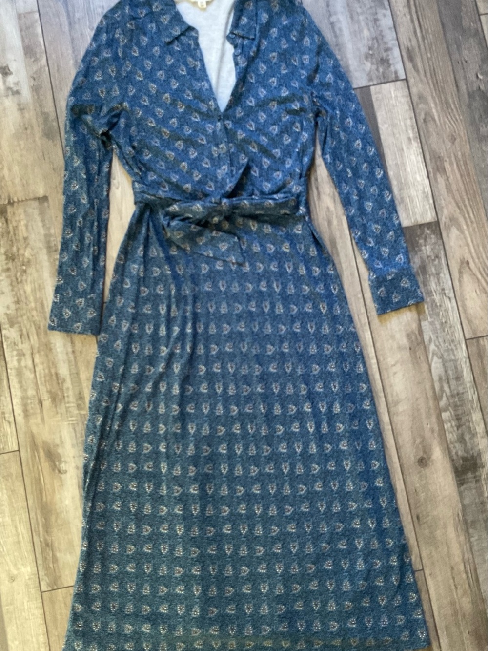 Boden Blue Printed Long-Sleeve Wrap Maxi Dress